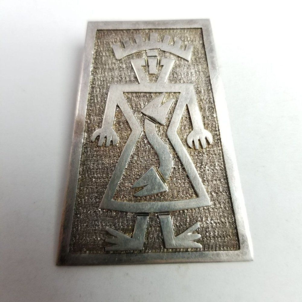 Vintage 900 Grade Silver Primitive Style Person Shape Brooch / Pendant, Estate - Picture 6 of 7